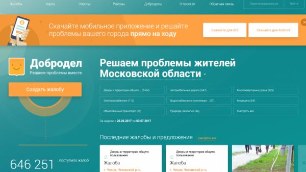 Почти 10 тыс. жалоб от жителей Подмосковья поступило на портал «Добродел» за неделю