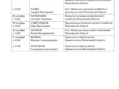 Графики приема граждан в Приемной Правительства Московской области на октябрь 2018 года