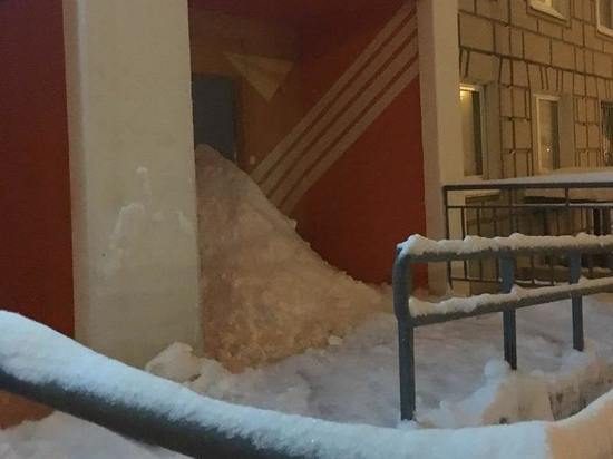 В Подмосковье жители завалили снегом дверь управляющей компании