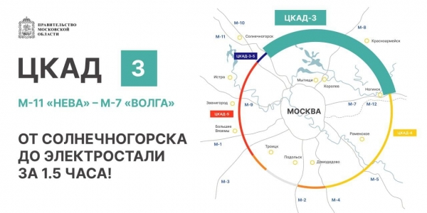 Благодаря ЦКАД из Электростали до Солнечногорска можно добраться за 1,5 часа