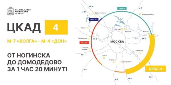 Благодаря ЦКАД-4 из Ногинска до Домодедова можно доехать за 80 минут